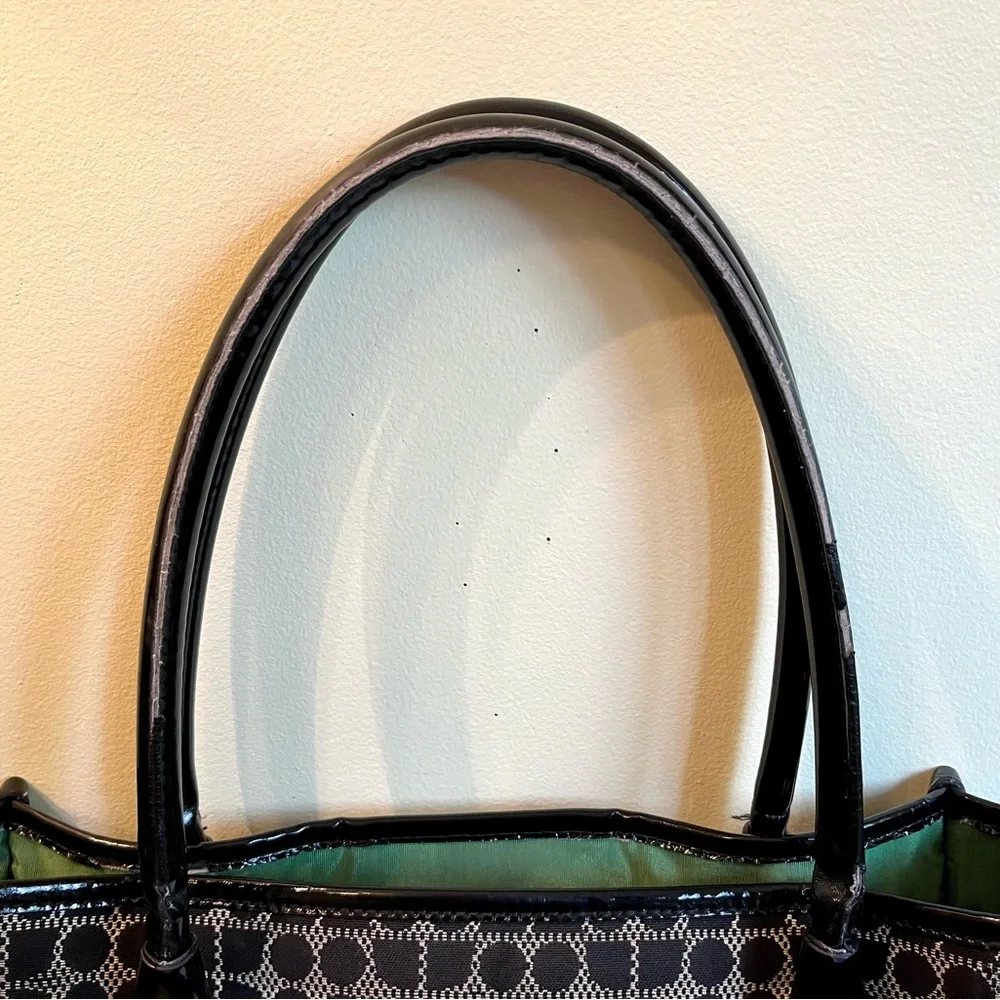 Kate Spade Classic Noel Daisy Shopper Tote Bag Jacquard Black Cream Patent Trim